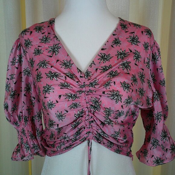 Maje Ruched Palm Print Crop Top in Size XS - Picture 1 of 7